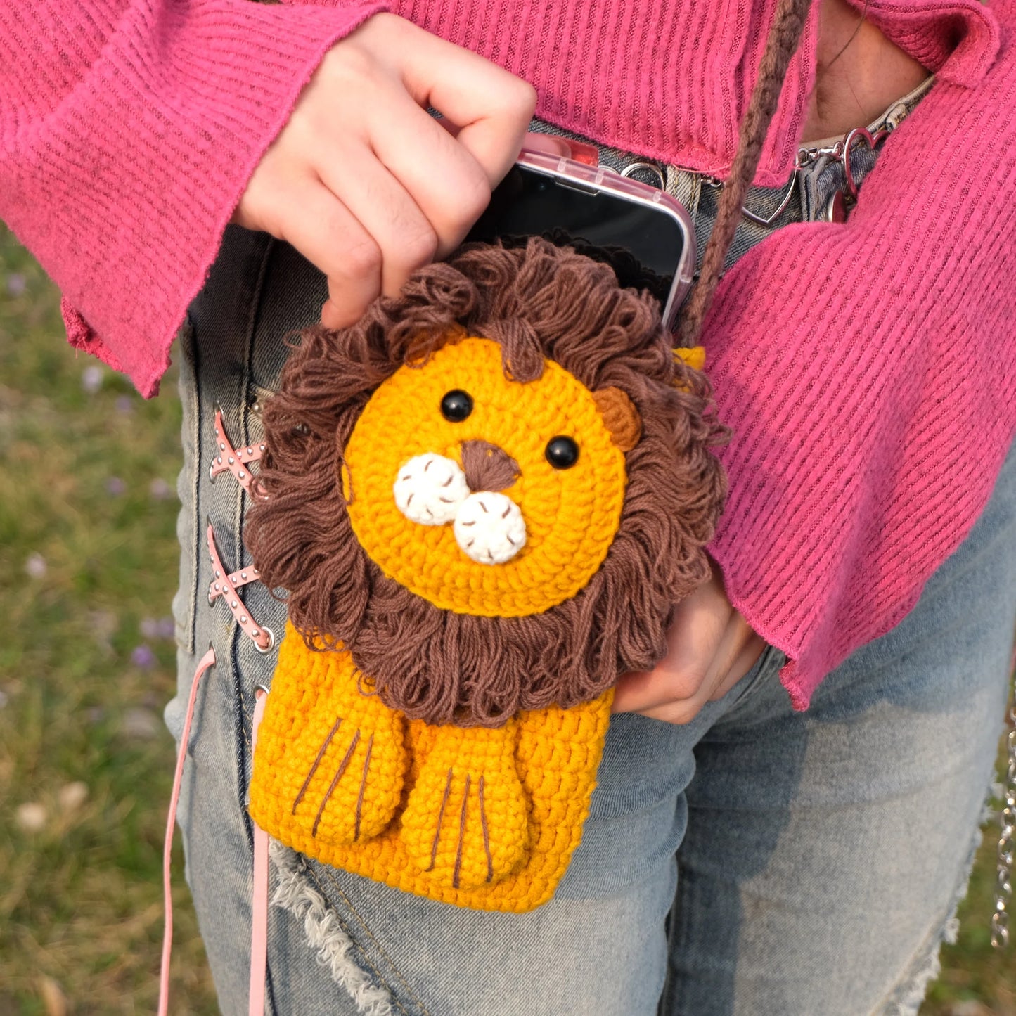 Ready-to-Wear Crochet Lion Mini Crossbody Bag - Crochet Start